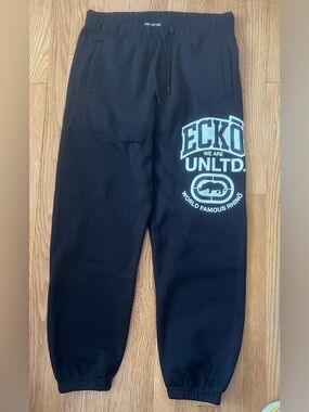 Ecko Unlimited Relaxed Fit Black Jogger Sweatpants with White Logo